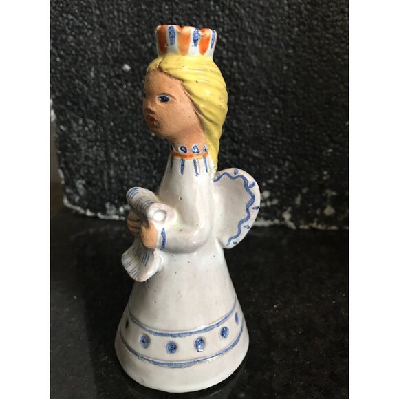 Vtg Hungarian Candle Holder Folkloric Ceramic Hand Painted Angel Miniature Taper - Picture 2 of 10